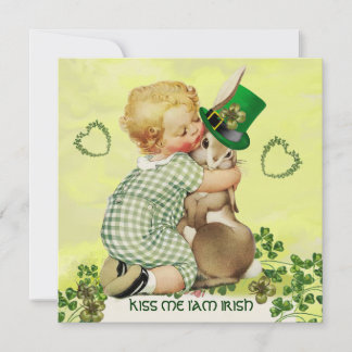 BABY HUGGING RABBIT IRISH ST. PATRICK'S DAY PARTY EINLADUNG