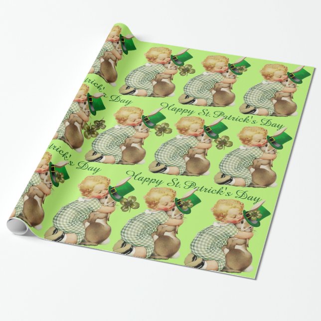 BABY HUGGING RABBIT IRISH ST. PATRICK'S DAY PARTY GESCHENKPAPIER (Ungerollt)