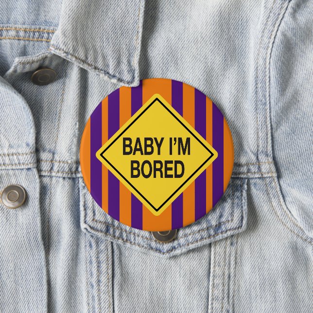 Baby Ich bin langweilig Orange Lila Stripes Button (Beispiel)