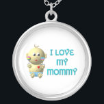 Baby: Ich habe meine Mama Necklace Liebe Versilberte Kette<br><div class="desc">Dieses niedliche "3-D" Aussehen Bouncing Baby erklärt "I Liebe my mommy". Sie können Ihre eigenen Wörter hinzufügen und/oder die Hintergrundfarbe über die phantastischen Anpassungswerkzeuge von Zazzle ändern! Für weitere Produkte von "Bouncing Baby with Heart" besuchen Sie bitte meinen anderen Laden unter: http://www.zazzle.com/bouncingbabiesheart*</div>