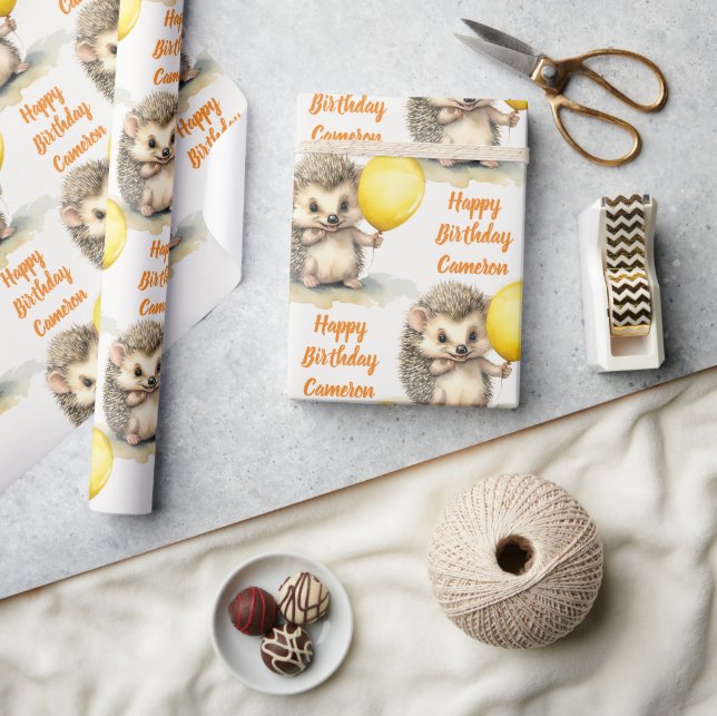 Baby Igel Gender Neutral Personalisiert Birthday Geschenkpapier (Kunsthandwerk)