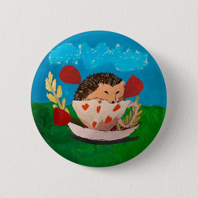 Baby Igel "Kunst von Kindern" Button (Vorderseite)