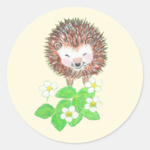 Baby Igel & Wild Strawberry Blume Runder Aufkleber