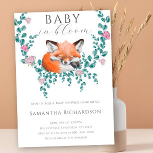 Baby im Aufblühen Wald Fuchs Florale Babyparty Einladung