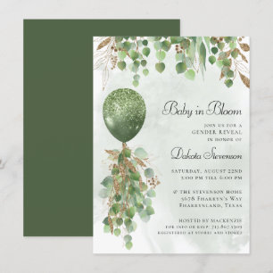 Baby im Blut Ballon und Eucalyptus Baby Showroom Einladung