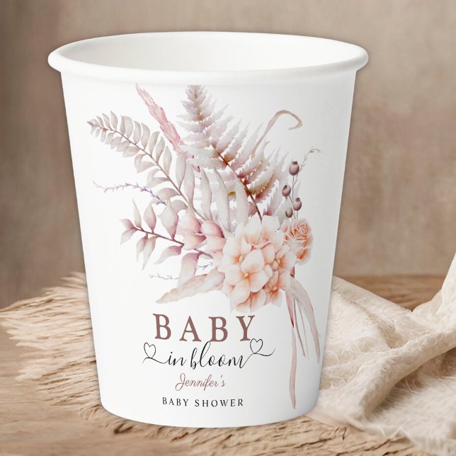 Baby im Blut | Beige Spring Floral Baby Dusche Pappbecher (Von Creator hochgeladen)