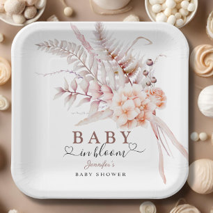 Baby im Blut   Beige Spring Floral Baby Dusche Pappteller