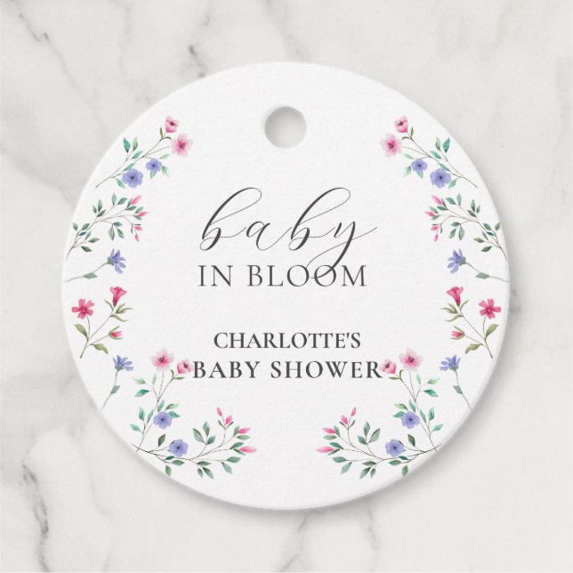 Baby im Blut | Elegante Wildblume Babydusche Geschenkanhänger (Vorderseite)