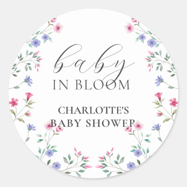 Baby im Blut | Elegante Wildblume Babydusche Runder Aufkleber (Vorderseite)