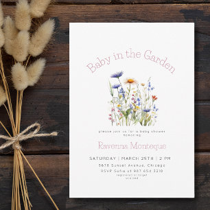 Baby im Garten Wiese Florale Babyparty Einladung