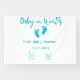 Baby im Winter duschen blaue Babyfüße Schneeflocke Banner