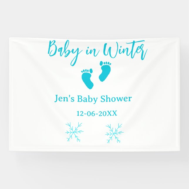 Baby im Winter duschen blaue Babyfüße Schneeflocke Banner (Horizontal)