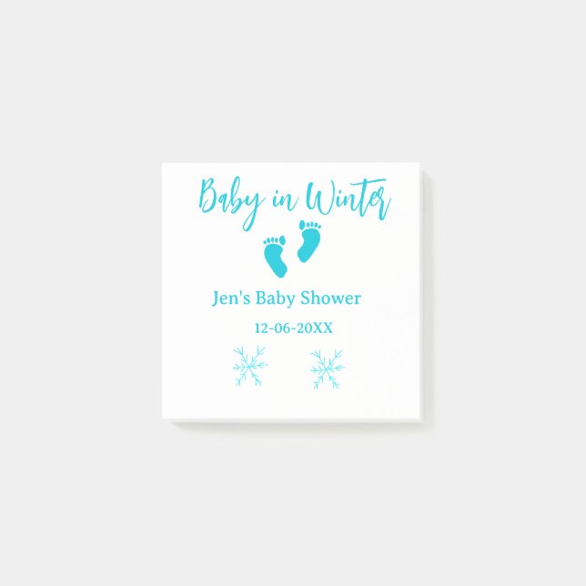 Baby im Winter duschen blaue Babyfüße Schneeflocke Post-it Klebezettel (Vorderseite)
