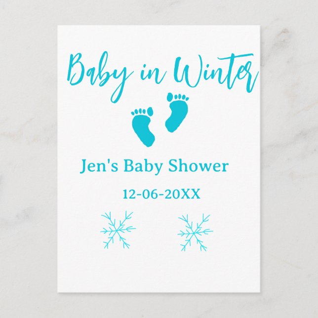 Baby im Winter duschen blaue Babyfüße Schneeflocke Postkarte (Vorderseite)