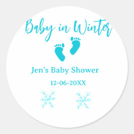 Baby im Winter duschen blaue Babyfüße Schneeflocke Runder Aufkleber