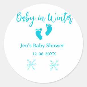 Baby im Winter duschen blaue Babyfüße Schneeflocke Runder Aufkleber