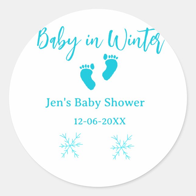 Baby im Winter duschen blaue Babyfüße Schneeflocke Runder Aufkleber (Vorderseite)
