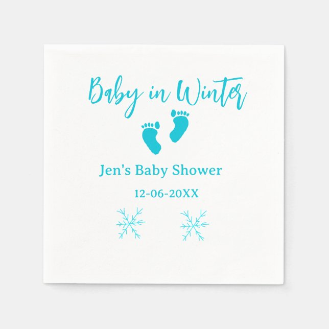 Baby im Winter duschen blaue Babyfüße Schneeflocke Serviette (Vorderseite)