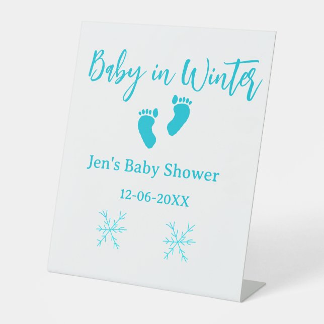 Baby im Winter duschen blaue Babyfüße Schneeflocke Sockelschild (Vorderseite)