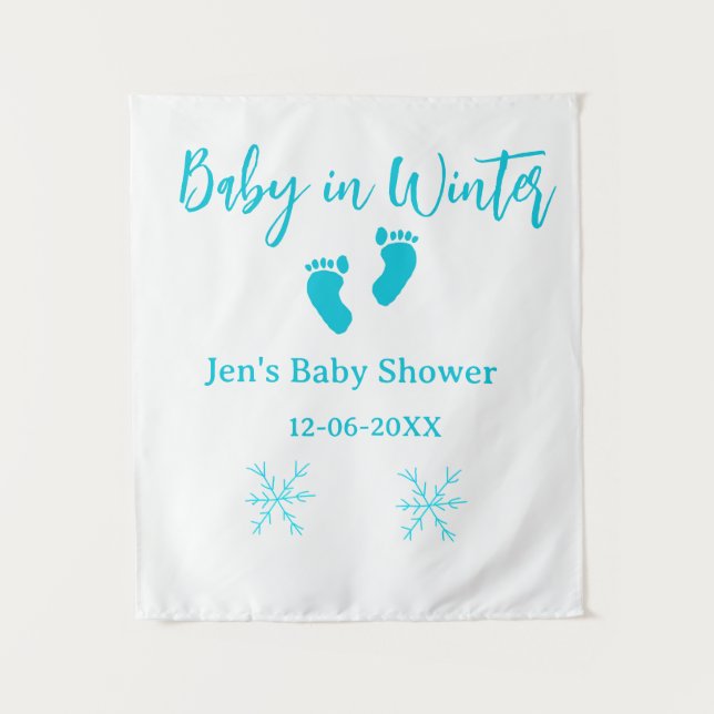 Baby im Winter duschen blaue Babyfüße Schneeflocke Wandteppich (Vorderseite)