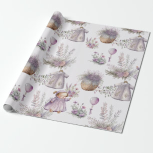 Baby in Aquarelllavender Blopping Paper Geschenkpapier