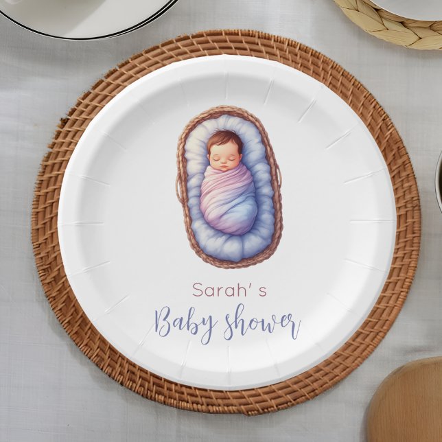 Baby in Basket Modern Gender neutral | Baby Shower Pappteller (Baby in Basket Modern Gender neutral | Baby Shower Paper Plates)