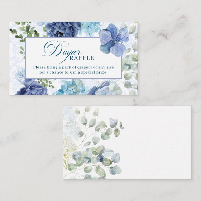 Baby in blauen Baby Dusche Windel Gewinnspiel Begleitkarte (Vorne/Hinten)