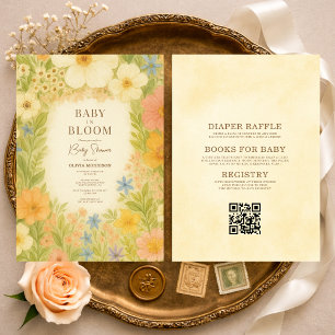 Baby in Bloom Alles-in-Einem QR-Code Baby Shower Einladung
