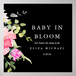 Baby in Bloom Aquarell Floral Baby Shower Schwarz Poster