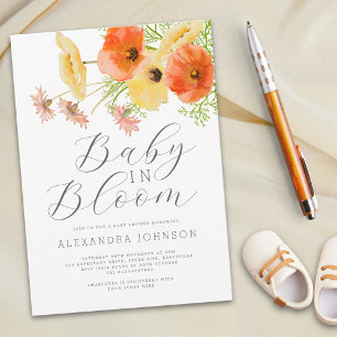 Baby In Bloom Aquarell Orange Gelb Blumig Einladung