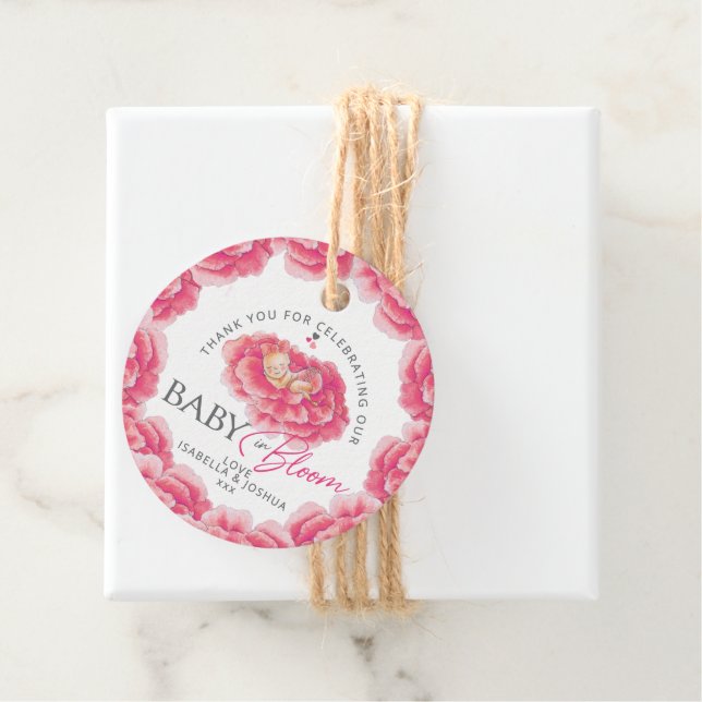 Baby in Bloom Aquarell Rosa Babydusche Geschenkanhänger (Beispiel)