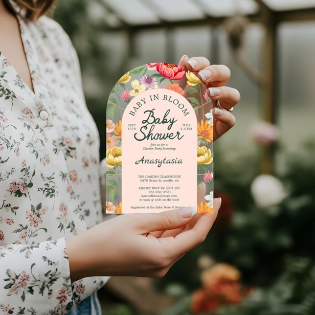 Baby in Bloom Arch Bold Blumengarten Babydusche Acryleinladungen (Baby in Bloom Arch Bold Floral Garden Baby Shower Acrylic Invitations)