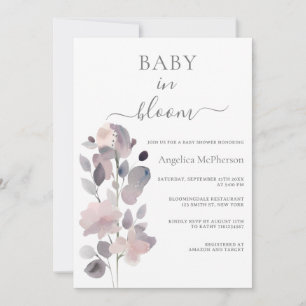 BABY IN BLOOM ASH PINK PASTEL LILA BLUSH FLORAL EINLADUNG