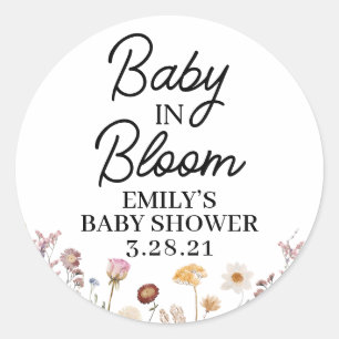 Baby in Bloom Aufkleber, Samentüte, Babyparty Runder Aufkleber