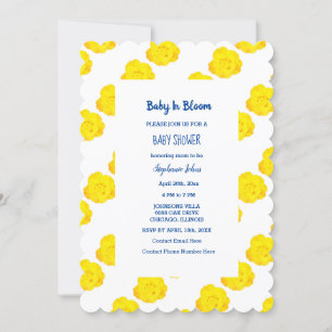 Baby in Bloom Baby Dusche Blau Gelbe Rosen Blüte Einladung