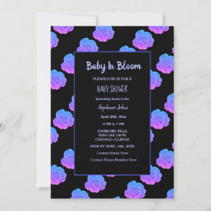 Baby in Bloom Baby Dusche Blau Lila rosa Schwarz Einladung