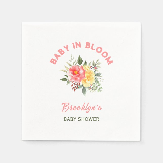 Baby in Bloom Baby Dusche Blütenpflanze Blume bota Serviette (Vorderseite)