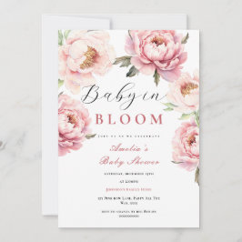 Baby in Bloom Baby Dusche Elegante Rosa Peonies Einladung