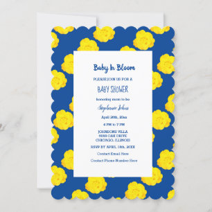 Baby in Bloom Baby Dusche gelb blaue Navy Blüte Einladung