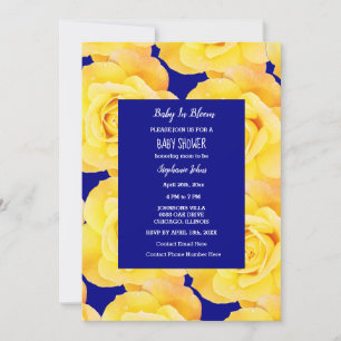Baby in Bloom Baby Dusche Golden Yellow Roses Blue Einladung