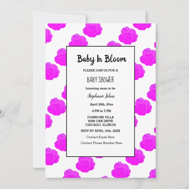 Baby in Bloom Baby Dusche Lila Pink Girly Niedlich Einladung (Vorderseite)