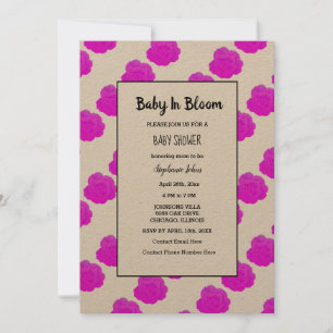 Baby in Bloom Baby Dusche Lila Pink Kraft Niedlich Einladung
