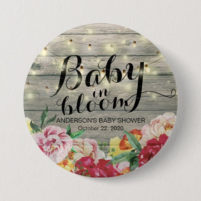 Baby in Bloom Baby Duwer Blume String Light Wood Button (Vorderseite)
