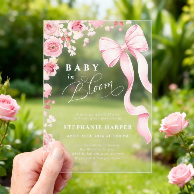Baby In Bloom Baby Shower Acrylic Invitation  Acryleinladungen (Von Creator hochgeladen)