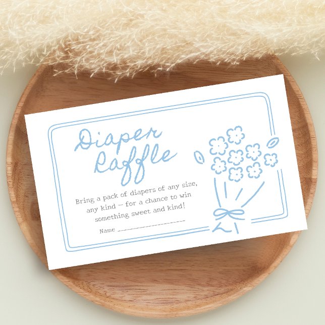 Baby In Bloom Baby Shower Begleitkarte (Blue Hand Drawn Baby in Bloom Baby Shower Diaper Raffle)