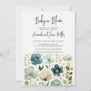 Baby in Bloom Baby Shower Blue Boy Blume Save The Date