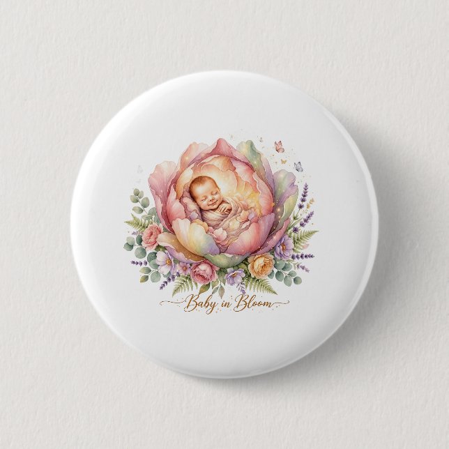 Baby in Bloom Baby Shower  Button (Vorderseite)