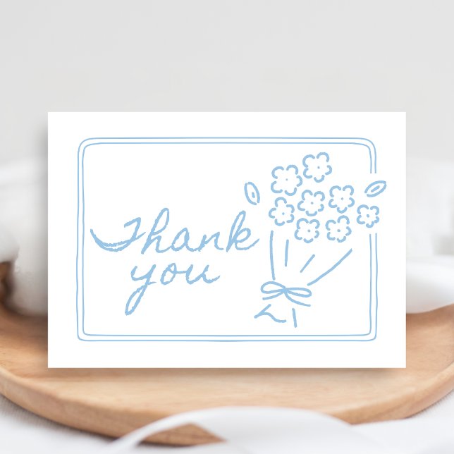 Baby In Bloom Baby Shower Dankeskarte (Blue Hand Drawn Baby in Bloom Baby Shower Thank you Card)