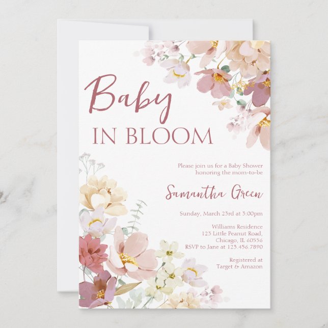 Baby in Bloom Baby Shower Einladung (Vorderseite)