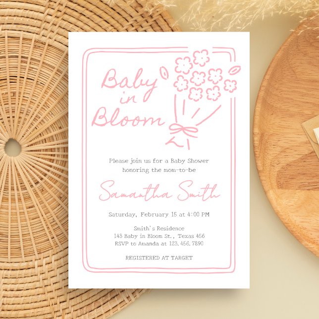Baby In Bloom Baby Shower Einladung (Hand Drawn Baby in Bloom Baby Shower Invitation)